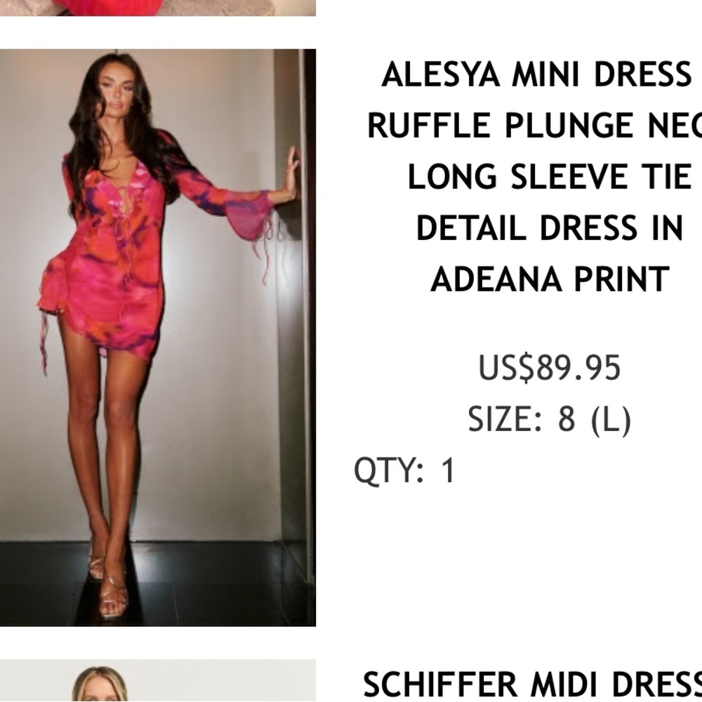 Showpo Alesya Long Sleeve Dress in Red and Pink never worn!